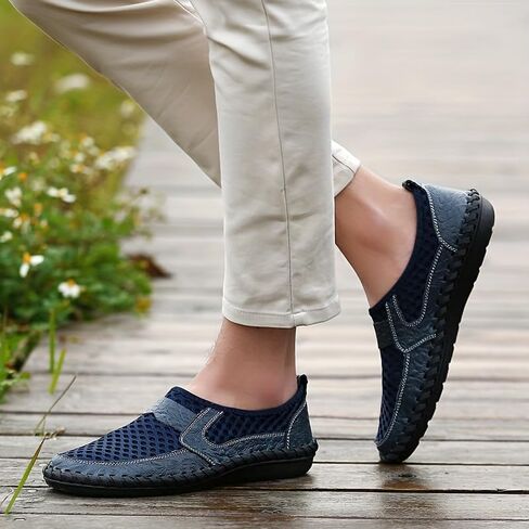 Men's Mesh Sandals Slip-On Shoes with Stitching Details for Outdoor Walking Driving, Spring and Summer Men's Breathable Shoes in Saudi Arabia