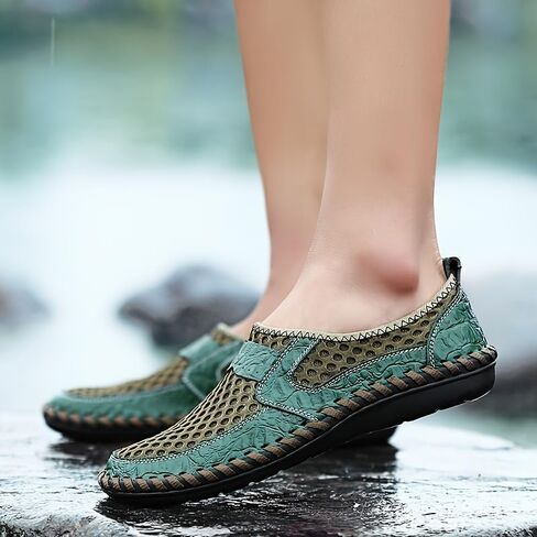 Men's Mesh Sandals Slip-On Shoes with Stitching Details for Outdoor Walking Driving, Spring and Summer Men's Breathable Shoes in Saudi Arabia