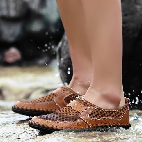 Men's Mesh Sandals Slip-On Shoes with Stitching Details for Outdoor Walking Driving, Spring and Summer Men's Breathable Shoes in Saudi Arabia