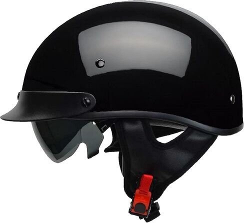 Vega Helmets 7800-013 Warrior Motorcycle Half Helmet with Sunshield for Men & Women, Adjustable Size Dial DOT Half Face Skull Cap for Bike Cruiser Chopper Moped Scooter ATV (Medium, Gloss Black) in Kuwait