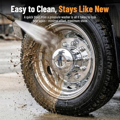 19.5 بوصة Hubcaps 10 Lug 304 من الفولاذ المقاوم للصدأ، 19.5 عجلة محاكاة سطح مصقول، 2 قطعة عجلة أمامية و2 قطعة عجلة خلفية، مجموعة مسامير على عجلة القيادة متوافقة مع Ford 2005-2025 F450/F550 in Kuwait