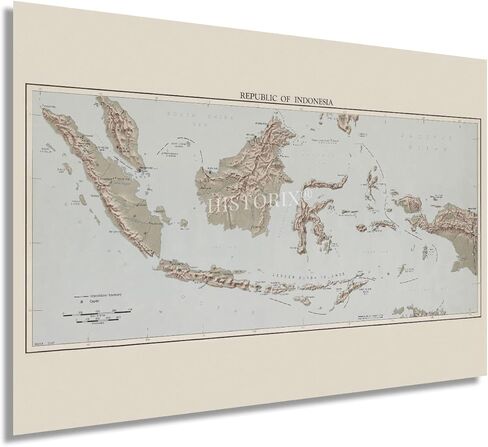 ملصق HISTORIX Vintage 1957 لخريطة إندونيسيا - طباعة فنية جدارية لخريطة إندونيسيا العتيقة مقاس 24 × 36 بوصة - خريطة جمهورية إندونيسيا تاريخ جنوب شرق آسيا in Kuwait