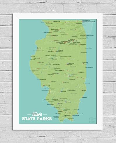 Illinois State Parks Checklist Map 18x24 Poster (Natural Earth) in Kuwait