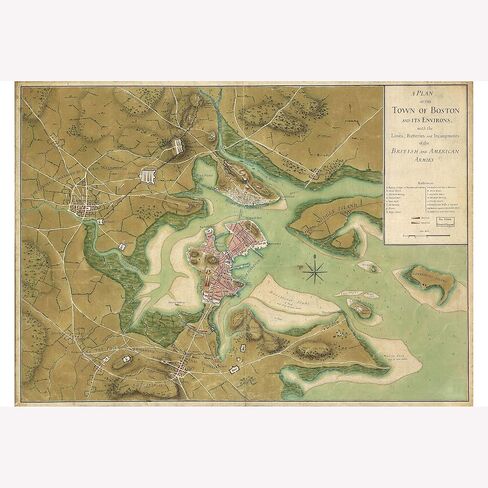Revolutionary War Map, Boston - Lines of British & American Armies - 1775 - 1 of 2 - 16 x 24 inches in Saudi Arabia