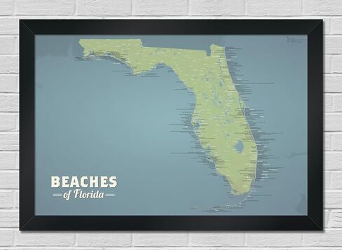 Florida Beaches Checklist Map 24x36 Poster (Marigold & Turquoise) in Kuwait