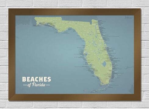 Florida Beaches Checklist Map 24x36 Poster (Marigold & Turquoise) in Kuwait