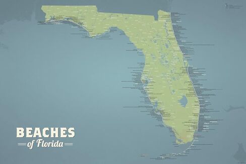 Florida Beaches Checklist Map 24x36 Poster (Marigold & Turquoise) in Kuwait