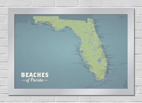 Florida Beaches Checklist Map 24x36 Poster (Marigold & Turquoise) in Kuwait