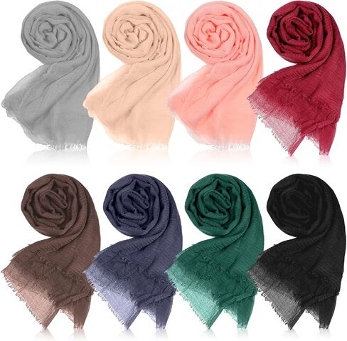 8 قطع وشاح نسائي شال حجاب وشاح قطن مزيج شال مسلم مجعد ملفوف الرأس لجميع المواسم، ألوان مختلطة in Kuwait