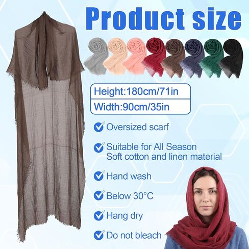 8 قطع وشاح نسائي شال حجاب وشاح قطن مزيج شال مسلم مجعد ملفوف الرأس لجميع المواسم، ألوان مختلطة in Kuwait