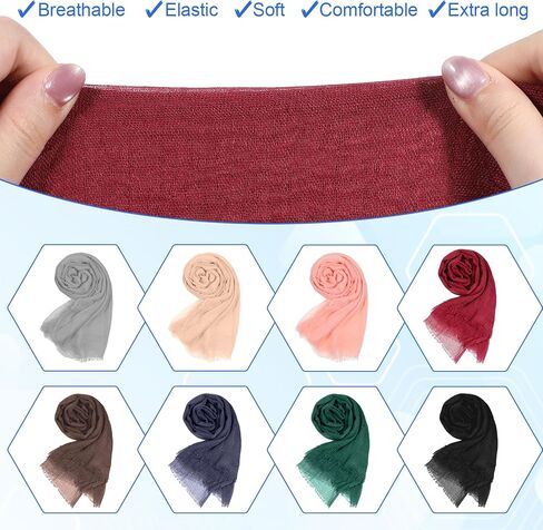 8 قطع وشاح نسائي شال حجاب وشاح قطن مزيج شال مسلم مجعد ملفوف الرأس لجميع المواسم، ألوان مختلطة in Kuwait