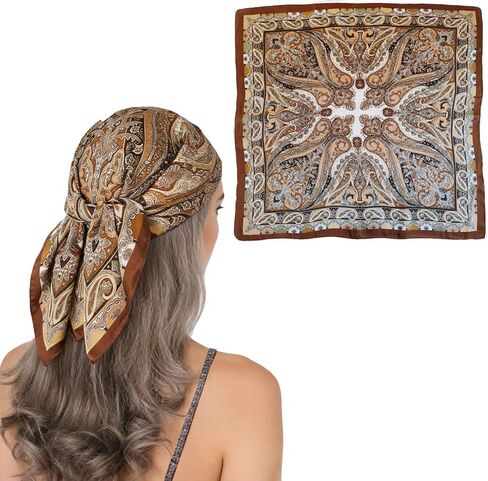 Hjiaruiky Head Hair Scarf Satin Silk Like Scarves for Women Bandana for Women's Hair Purse Scarf for Handbags Brown in Saudi Arabia