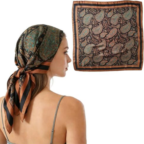 وشاح شعر الرأس من Hjiaruiky أوشحة تشبه الحرير الساتان للنساء باندانا لوشاح محفظة الشعر للنساء لحقائب اليد باللون البني in Kuwait