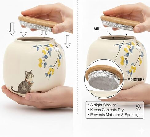 Ceramic Cat Ashes Urn, Mini Pet Cremation Keepsake, Sharing Memorial Container for Pet Fur, Gifts for Cat Lovers (Civet Cat) in Saudi Arabia