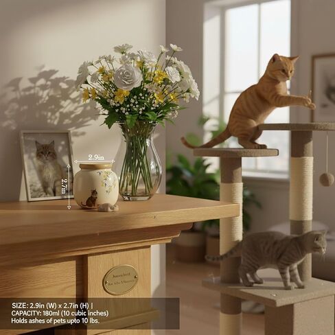 Ceramic Cat Ashes Urn, Mini Pet Cremation Keepsake, Sharing Memorial Container for Pet Fur, Gifts for Cat Lovers (Civet Cat) in Saudi Arabia