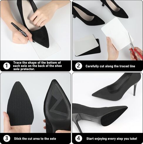 8 Pack Shoe Sole Protector - Self-Adhesive Anti-Slip Grips for High Heels & Boots | Shoes Non-Slip Bottom Covers for Women (6 x 4inches, Clear and Black) in Saudi Arabia