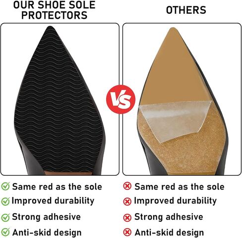 8 Pack Shoe Sole Protector - Self-Adhesive Anti-Slip Grips for High Heels & Boots | Shoes Non-Slip Bottom Covers for Women (6 x 4inches, Clear and Black) in Saudi Arabia