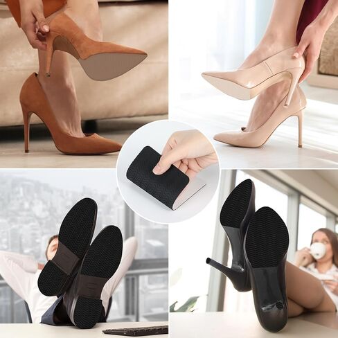 8 Pack Shoe Sole Protector - Self-Adhesive Anti-Slip Grips for High Heels & Boots | Shoes Non-Slip Bottom Covers for Women (6 x 4inches, Clear and Black) in Saudi Arabia