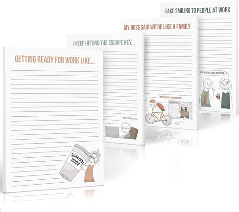 ZICOTO Super Funny Notepads - Hilarious Office Gift for Your Women Coworkers - Set of 4 Office Supplies Memo Pads w/ 4 Assorted Designs, 50 Sheets Each, 4.25" x 5.5" in Saudi Arabia