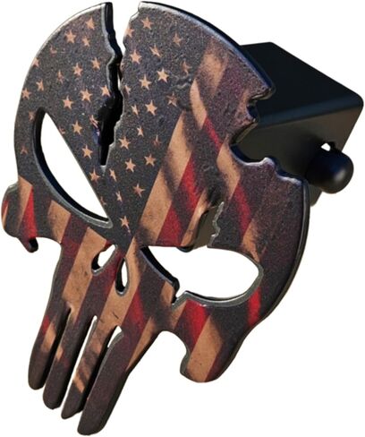 Punisher Skull Dark Sky Steel Trailer Hitch Cover, Autumn Black with Matte Stars and Strips, Quick Release Pin, Decorative Vehicle Accessory in Saudi Arabia