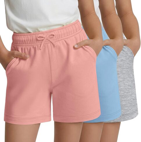 3 Pack Girls' Shorts with Pockets Wide Leg Elastic Waist SweatShorts Soft Casual Summer Athletic Shorts 5-14 Years in Saudi Arabia