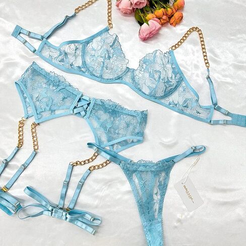 Azure Dreams Sheer Lace Lingerie Set in Saudi Arabia