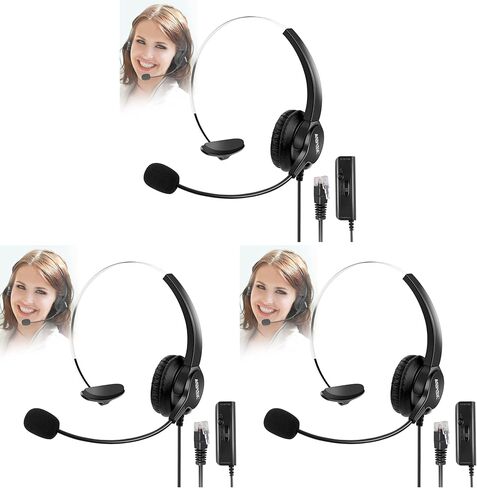 AGPTEK® سماعة رأس سلكية أحادية الصوت لمركز الاتصال بخاصية إلغاء الضوضاء للهاتف المكتبي مع رأس كريستال RJ9 ذو 4 سنون in Kuwait