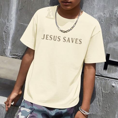 BeWithYou Christian Shirts for Kids Boys Jesus Saves Shirt Religious Faith Tshirt Inspirational Bible Verse Graphic Tee Tops in Saudi Arabia