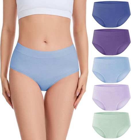 Migbean Womens Underwear Viscose Made from Bamboo Briefs for Women Mid Waisted Ladies Panties Lightweight Breathable 5 Pack in Saudi Arabia