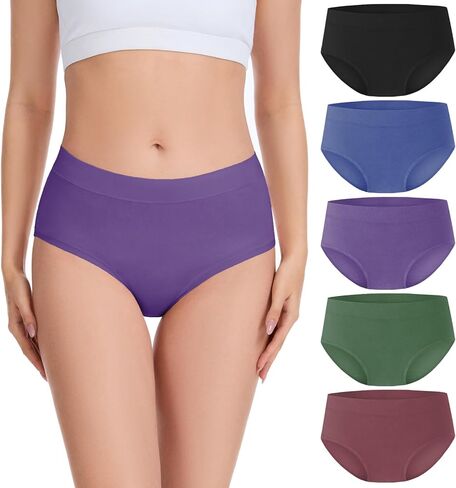 Migbean Womens Underwear Viscose Made from Bamboo Briefs for Women Mid Waisted Ladies Panties Lightweight Breathable 5 Pack in Saudi Arabia