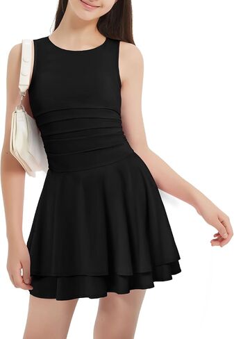 EXARUS Girls Dress Padded Long Sleeve/Sleeveless Teen Summer Easter Flowy Layered Ruffle Ruched Mini Casual Dresses in Saudi Arabia
