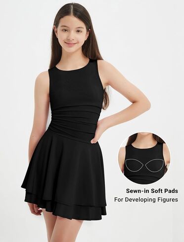 EXARUS Girls Dress Padded Long Sleeve/Sleeveless Teen Summer Easter Flowy Layered Ruffle Ruched Mini Casual Dresses in Saudi Arabia