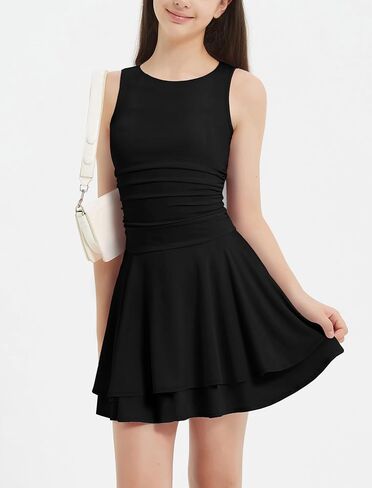 EXARUS Girls Dress Padded Long Sleeve/Sleeveless Teen Summer Easter Flowy Layered Ruffle Ruched Mini Casual Dresses in Saudi Arabia