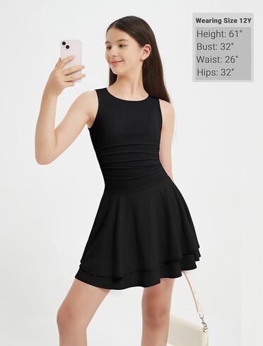 EXARUS Girls Dress Padded Long Sleeve/Sleeveless Teen Summer Easter Flowy Layered Ruffle Ruched Mini Casual Dresses in Saudi Arabia