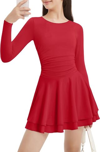 EXARUS Girls Dress Padded Long Sleeve/Sleeveless Teen Summer Easter Flowy Layered Ruffle Ruched Mini Casual Dresses in Saudi Arabia