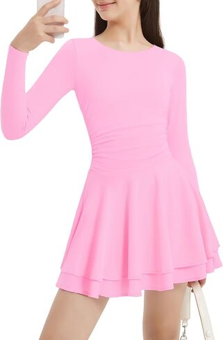 EXARUS Girls Dress Padded Long Sleeve/Sleeveless Teen Summer Easter Flowy Layered Ruffle Ruched Mini Casual Dresses in Saudi Arabia