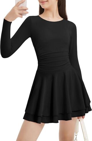 EXARUS Girls Dress Padded Long Sleeve/Sleeveless Teen Summer Easter Flowy Layered Ruffle Ruched Mini Casual Dresses in Saudi Arabia