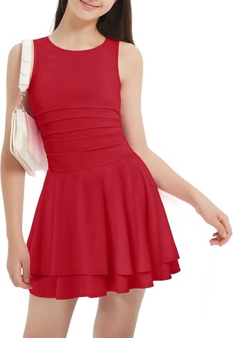 EXARUS Girls Dress Padded Long Sleeve/Sleeveless Teen Summer Easter Flowy Layered Ruffle Ruched Mini Casual Dresses in Saudi Arabia