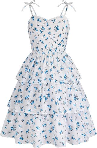 HOZIY Girls Summer Dress Teen Spaghetti Strap Ruched Sweetheart Short Dresses Kids Junior Ruffle Tiered Sundresses 7-16 Years in Kuwait