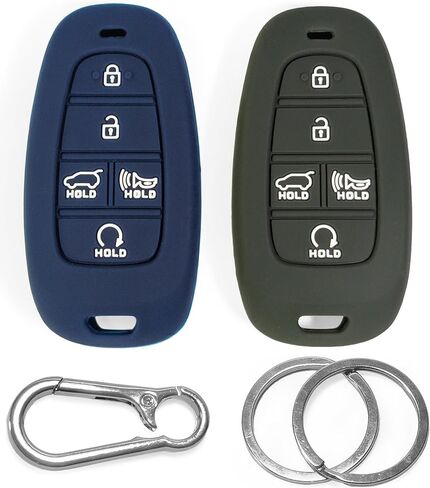 أغطية مفاتيح من السيليكون Click&Fit مكونة من قطعتين متوافقة مع Hyundai 2021-2024 Tucson، Santa Fe، Palisade، Sonata، IONIQ 5، Santa Cruz، Nexo - واقي مطاطي لغطاء مفتاح السيارة 5 أزرار، أسود + بيج in Saudi Arabia