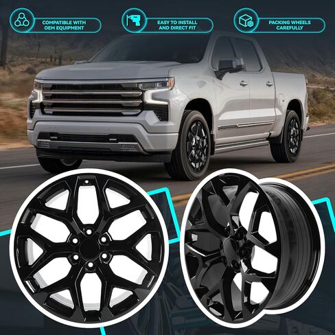 New Single 22 Inch 22x9Inch Light Black Premium Aluminum Alloy Wheel Rim Fits for Silverado 1500 Escalade Avalanche 1500 Blazer Colorado Suburban 1500, Direct Fit Replacement, 9510960 in Kuwait