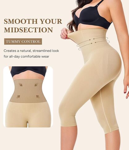 Irisnaya High-Waisted Tummy Control Shapewear Capri for Women, Compression Leggings with Butt Lifter Faja Body Shaper in Saudi Arabia