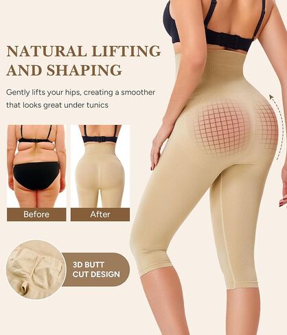 Irisnaya High-Waisted Tummy Control Shapewear Capri for Women, Compression Leggings with Butt Lifter Faja Body Shaper in Saudi Arabia