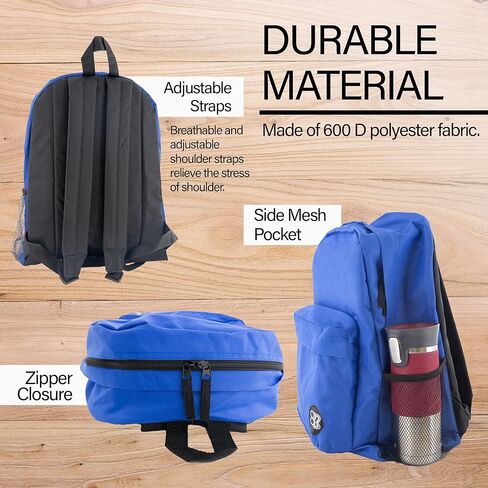 BAZIC PRODUCTS School Backpack 17" Blue, Lightweight School Bag Padded Back & Adjustable Strap for Students, Travel Bag Fit A4 Notebook, 12-Pack in Saudi Arabia