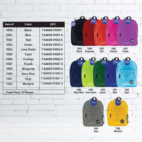 BAZIC PRODUCTS School Backpack 17" Blue, Lightweight School Bag Padded Back & Adjustable Strap for Students, Travel Bag Fit A4 Notebook, 12-Pack in Saudi Arabia