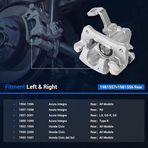 Autoround 19B1557 19B1556 فرجار الفرامل الخلفية مع دعامة مناسبة لـ 1994-2001 Acura Integra، 1992-1995/1999-2000 Honda Civic، 1993-1997 Civic del Sol، كلا جانب السائق والراكب in Kuwait
