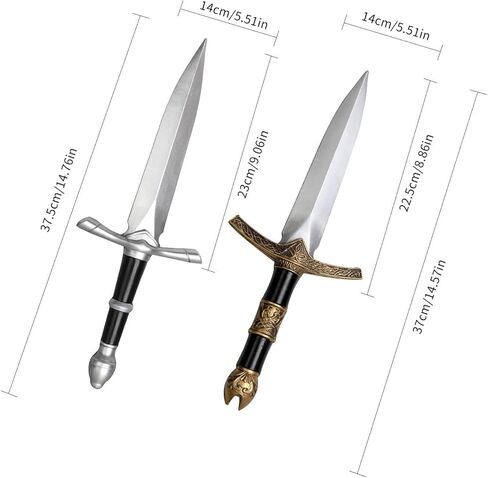 2 قطعة سيف خنجر رغوي مزيف مقاس 14.7 بوصة، سيف لعبة خنجر من إسفنج البولي يوريثان في القرون الوسطى، ملحقات لعبة خناجر رن فير للبالغين والأطفال in Kuwait