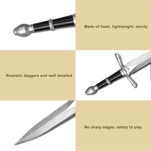 2 قطعة سيف خنجر رغوي مزيف مقاس 14.7 بوصة، سيف لعبة خنجر من إسفنج البولي يوريثان في القرون الوسطى، ملحقات لعبة خناجر رن فير للبالغين والأطفال in Kuwait