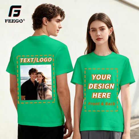 صمم FEEGO تي شيرت مخصص خاص بك بطباعة أمامية وخلفية مع صورة، كم قصير للجنسين للرجال والنساء XS-3XL in Kuwait