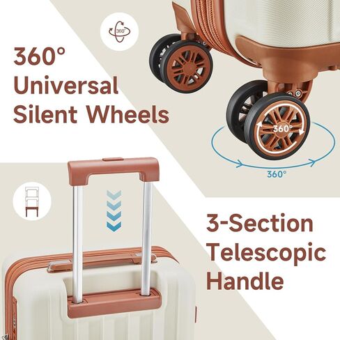 imiomo Carry on Luggage 18 Inch Suitcases with Wheels, Expandable Carry on Suitcase with USB Port and Cup Holder, Hardside Travel Luggage Set with TSA Lock, Beige Brown in Kuwait